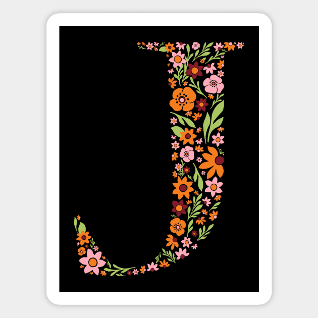 Retro Floral Letter J Magnet by zeljkica